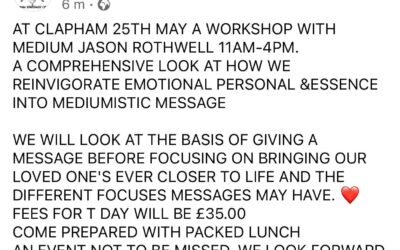 25th May Clapham Sprituialist Church Medium Workshop
